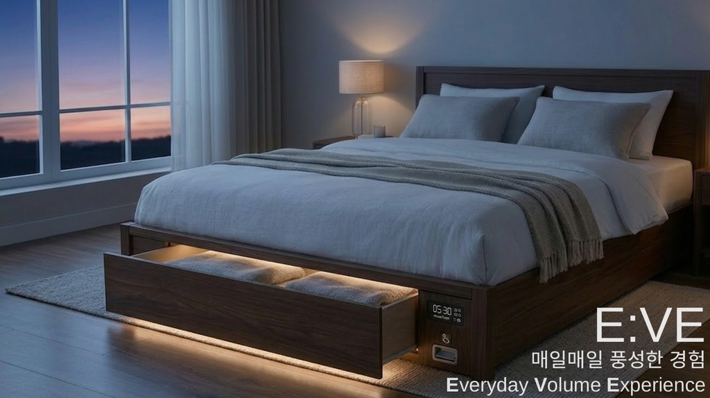 LG E:VE — Everyday Volume Experience 컨셉 침대 렌더링